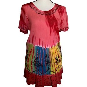 Boho Embroidered Tie-Dye Tunic